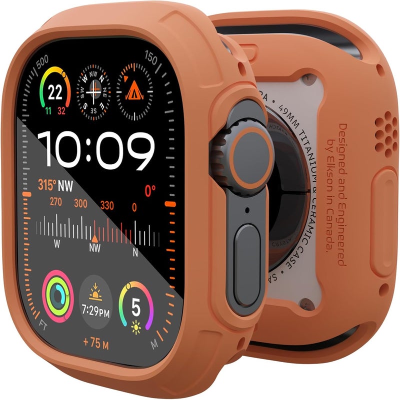 elkson for 49mm Apple Watch Ultra 3/2/1 Bumper Case with Screen Protector Tempered Glass, Quattro Max Series Rugged for iWatch, Military Grade Durable Protective Cover, Flexible Shockproof, Orange - Image 1